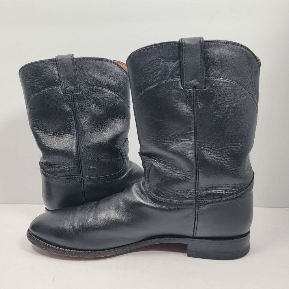 Justin Jackson 10" Roper Men's Black Leather Western Cowboy Boots US Size 13B - Picture 6 of 11